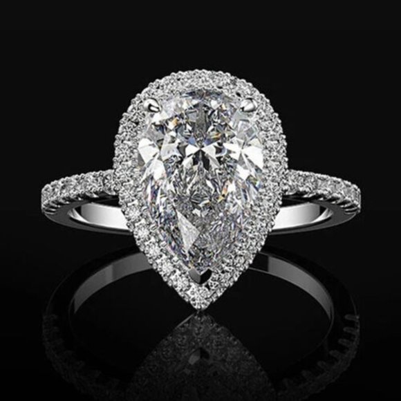 Jewelry - TEAR DROP CUT SILVER  WEDDING BRIDAL ENGAGMENT RING
